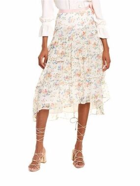 LoveShackFancy Adonis Floral Tiered silk high low Skirt